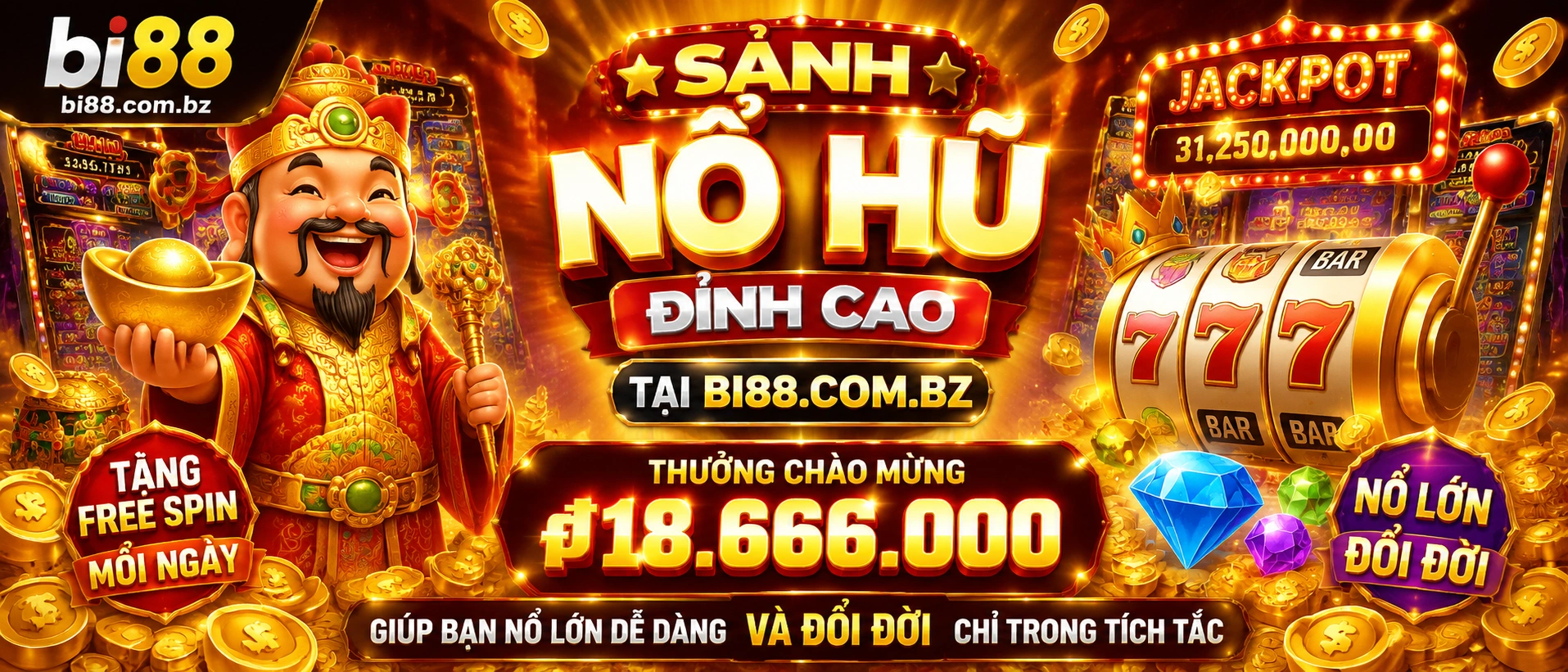 Giao diện Nổ Hũ trên bi88.com.bz với danh mục game mở nhanh
